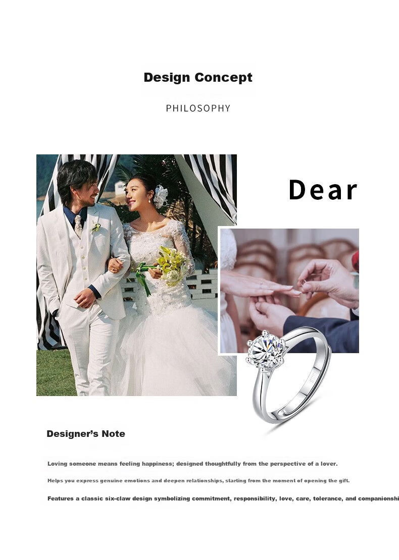 Zhoudajin CHOW TAI KING, One Carat Moissanite Diamond Ring, Sterling Silver Engagement Ring for Women, Qixi Valentine's Day Gift for Girlfriend Or Wife, Birthday Present 2