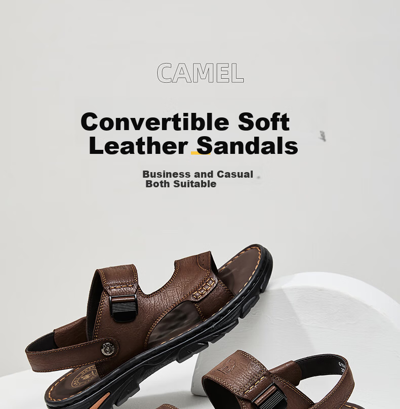 CAMEL Comfortable Soft Cowhide Breathable Dual-Wear Durable Business Casual Leather Sandals for Dad G15M211027 Brown Size 43 1