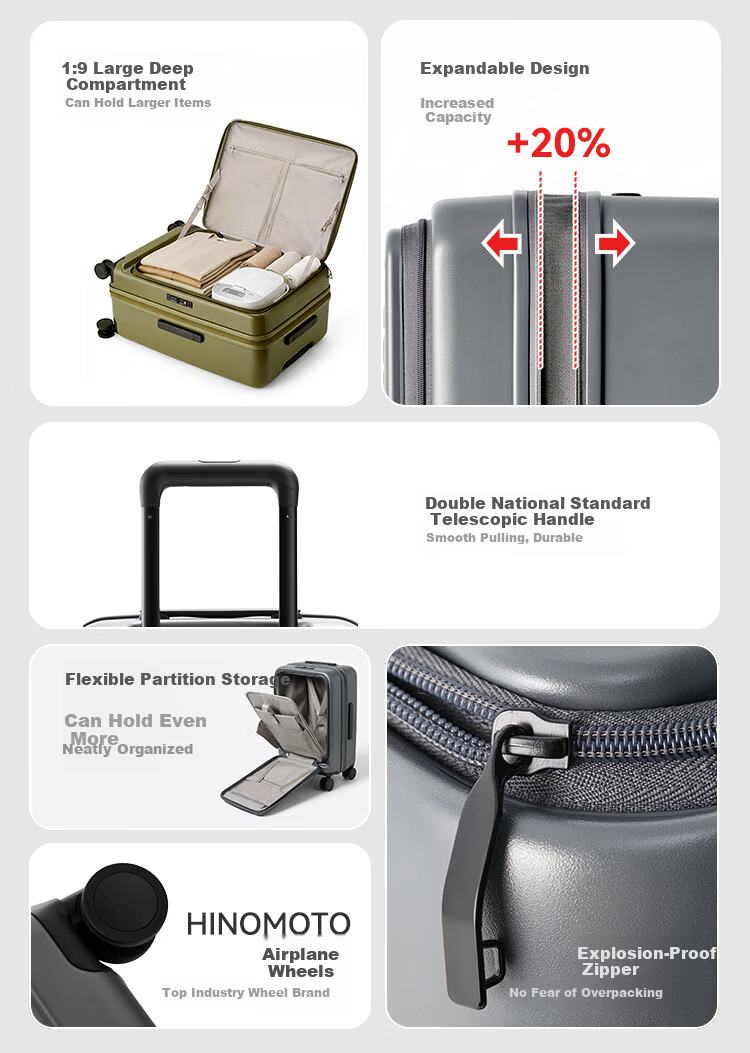 JD Jingzao TuoJie 24-inch Luggage Suitcase for Men and Women Side-Opening Large Capacity Trolley Case with Password Lock Travel Business Trip Graphite Gray 3