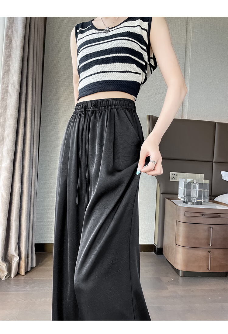 Free Style Acetate Satin Wide-Leg Pants for Women Summer Thin High Waist Draped Sun-Proof Ice Silk White Straight Casual Trousers 2026 18