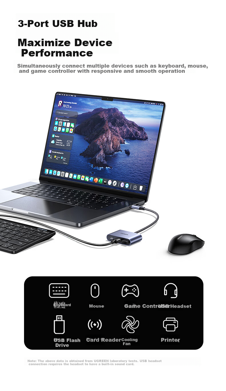 UGREEN Type-C Dock AR Glasses Converter 4K 240Hz Expansion Dock C-Port Screen Casting Thunderbolt Hub for Huawei Apple Mac Laptop Phone Foldable Screen 20