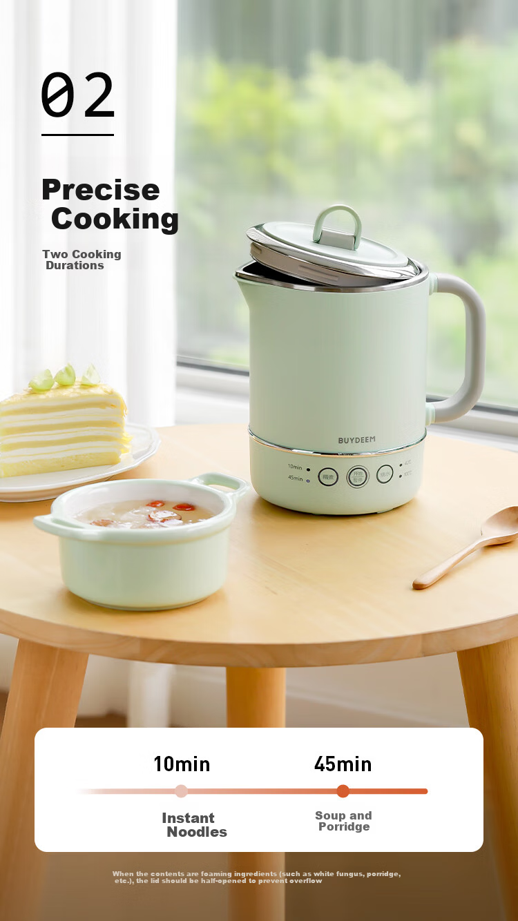 Buydeem TK66 Multifunctional Portable Electric Kettle Stainless Steel Temperature Control Small Capacity Office Kettle Mini Travel Kettle Light Cedar Green 7