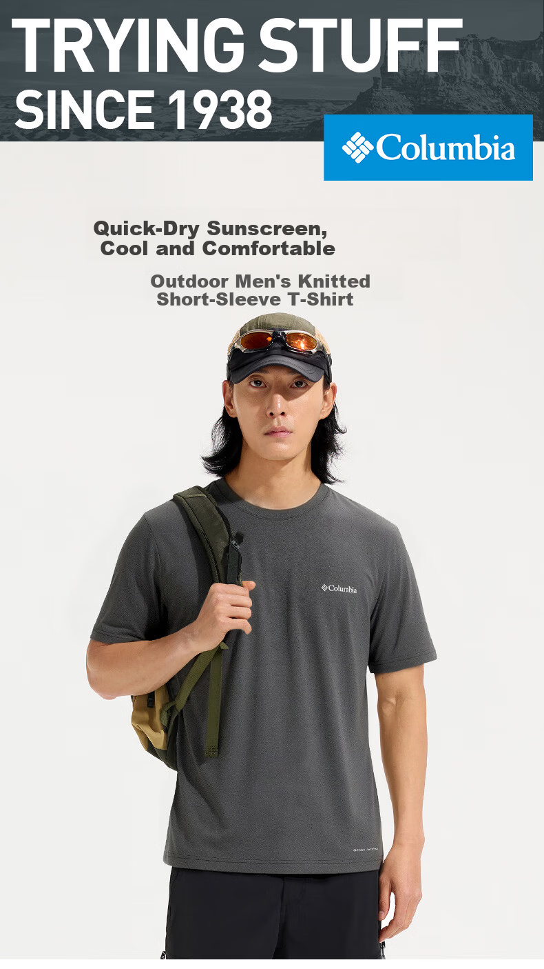Columbia Men's T-Shirt Spring Summer 2026 Moisture-Wicking Quick-Dry Crew Neck Short Sleeve AE5093 010 L 1