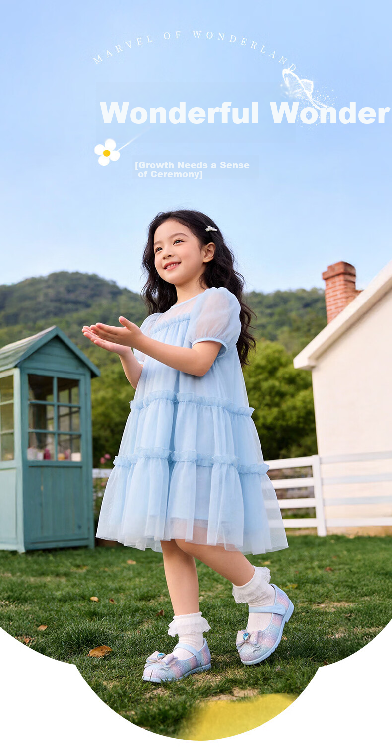 DR·KONG Girls' Spring Formal Princess Leather Shoes Butterfly Small Leather Shoes 2B14B1100AW Light Blue Size 28 1