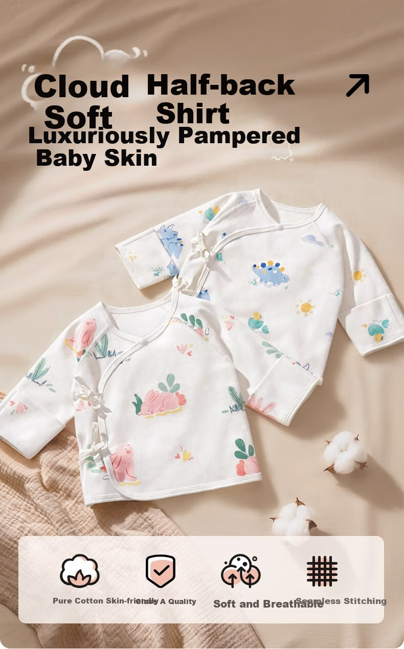 Aibedila Newborn Baby Cotton Half-Back Shirt Class A Long Sleeve Baby Clothes 0-3 Months Belly Protection Size 52 1