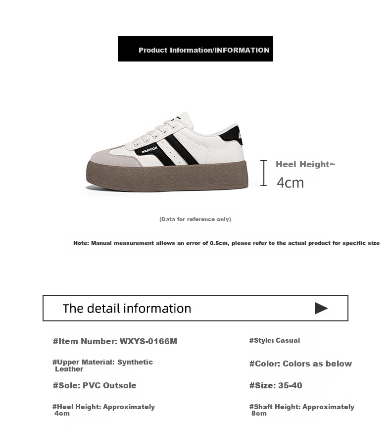 Warrior Official Women's Shoes 2026 Summer Retro German Training Shoes Women's White Sneakers Women's Height Increasing Shoes Beige Black Size 35 3
