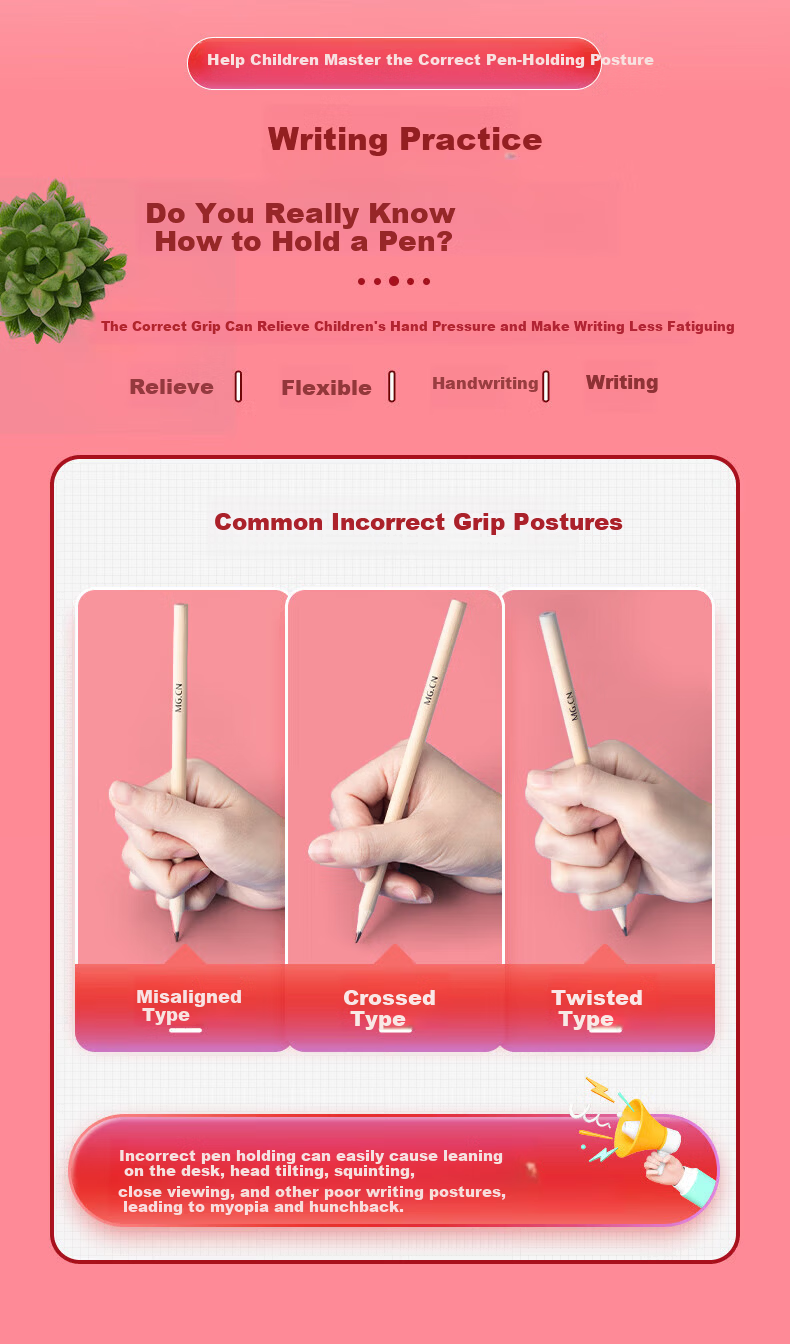 M&G 2B Stationery Pencils 50pcs Triangular Wooden Grip Pencils for Elementary Students Handwriting Practice Posture Correction AWP307G6 Pink 1