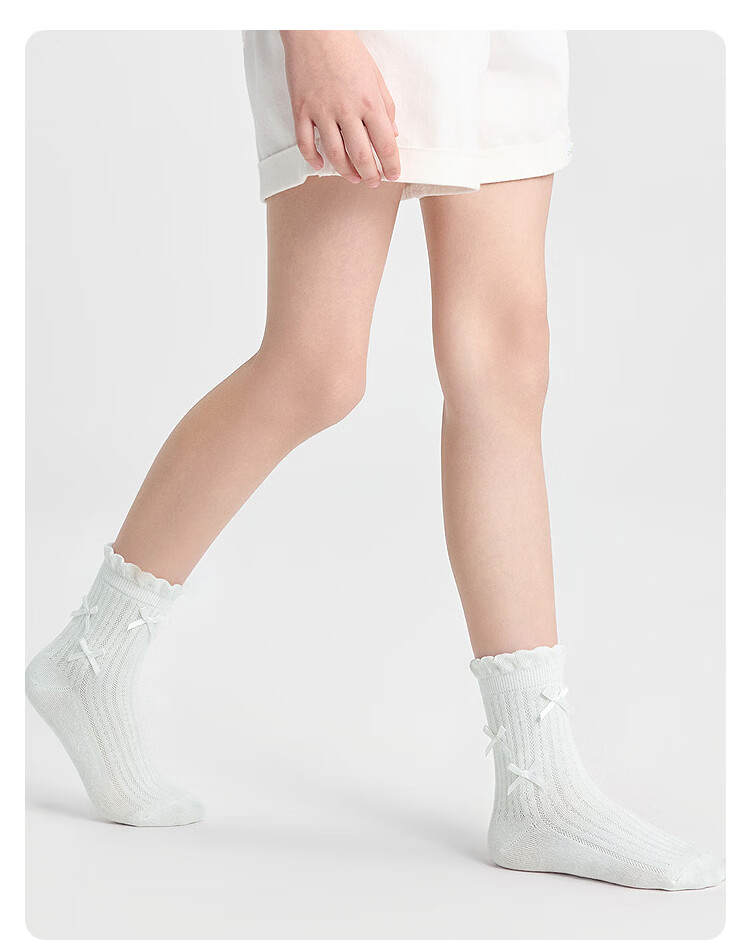 Balabala Kids Summer Mesh Socks Breathable Thin Girls Short Socks Sweet Bow Cotton Stretch 3 Pairs Set 20