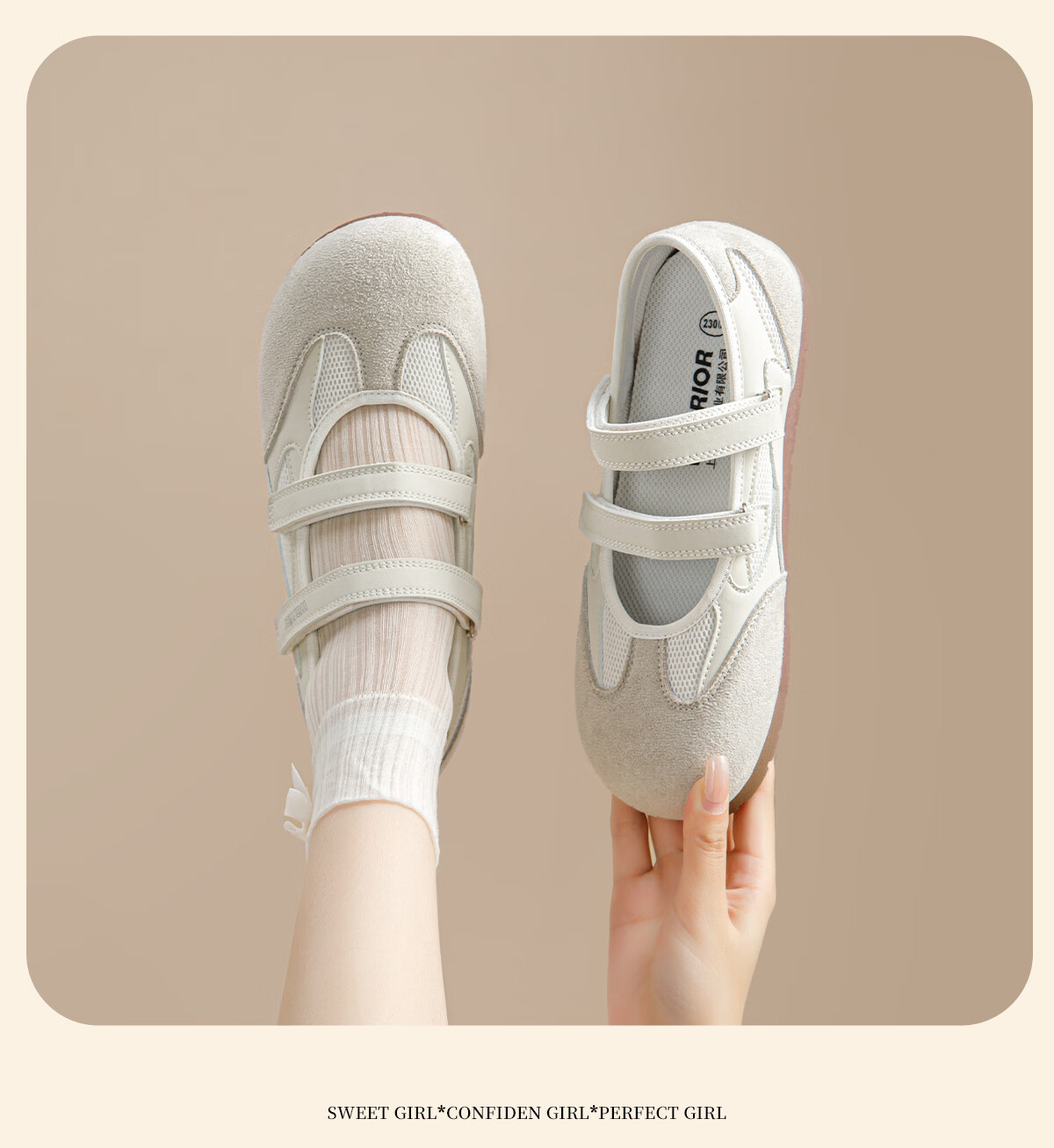 Warrior Mary Jane Shoes Women Summer New Flat Sports Sandals Soft Sole Ballet Training Shoes Beige Gray 40 13