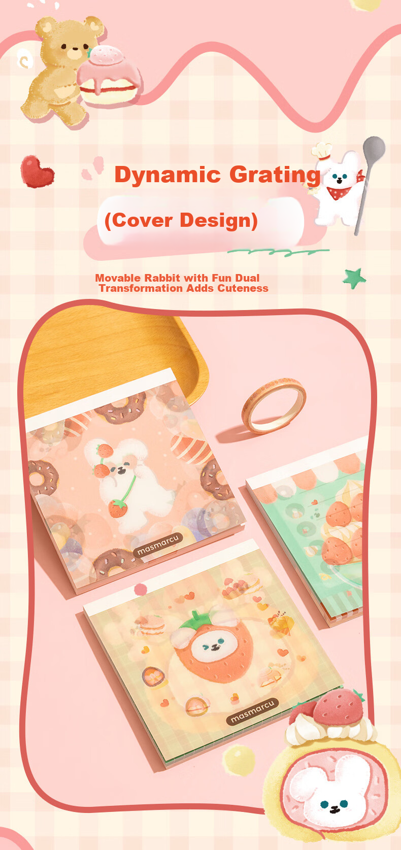 M&G Creative Sweet Berry Time Square Sticky Note Pad, Cartoon High-Quality Student Planner Notebook, Portable Mini Journal, 1 Book with Random 60 Sheets BQ0112 5