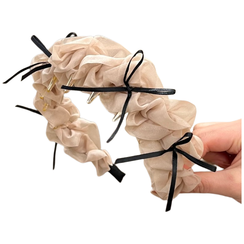 YeFeiLi Pink Bow Mesh Headband Girls Children's Hair Accessories High Crown Face Washing Headband Fluffy Hair Clip Student Hair Ornament