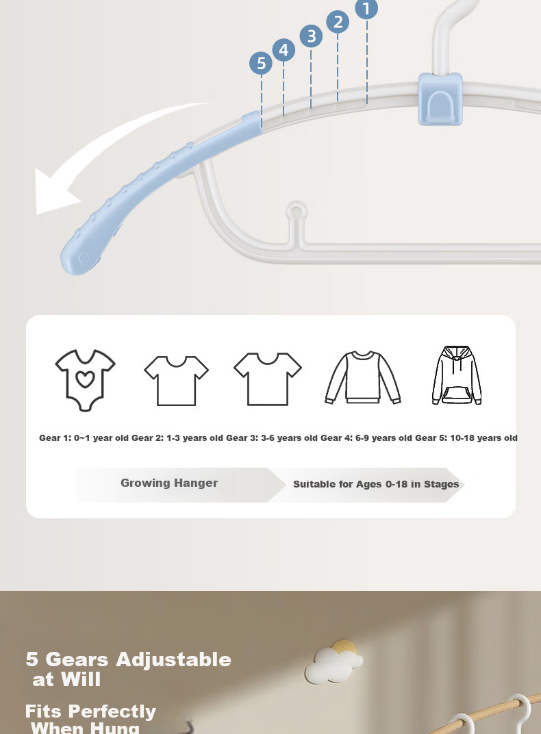 Baicaoyuan Kids Adjustable Clothes Hangers Baby Underwear Socks Storage Infant Drying Rack Wardrobe Clothes Hangers 10-Pack 3