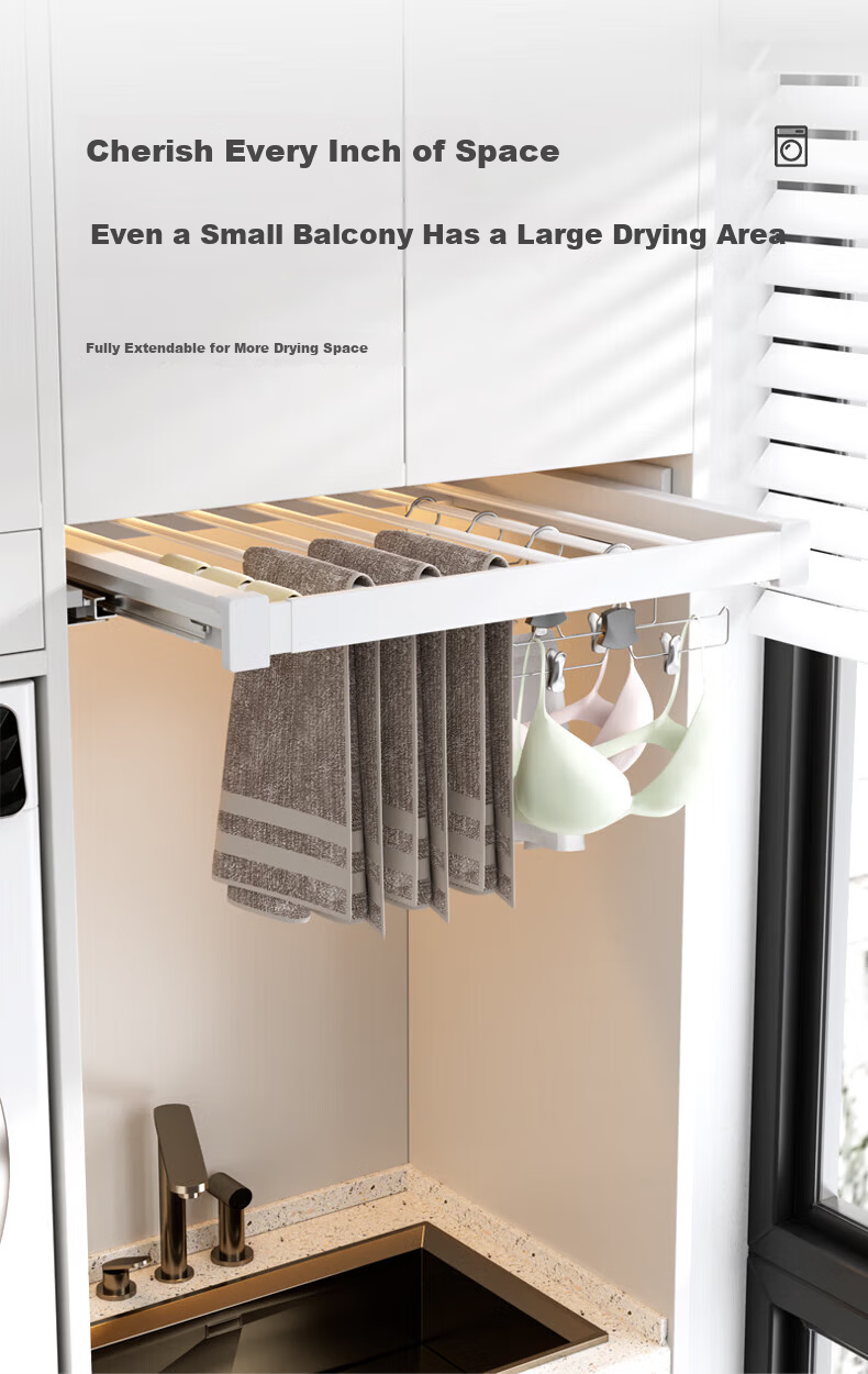Cobbe Washing Machine Invisible Retractable Clothes Drying Rack with Damping, Top Panel Addable, Balcony Clothes Rack, Model 48, Gray 3