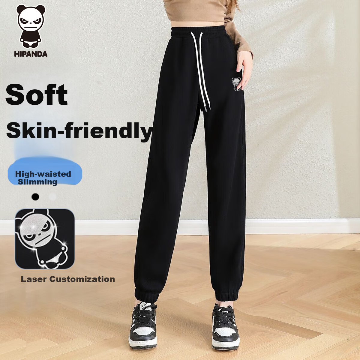 HIPANDA Hello Panda Women's Casual Summer Loose Fit Draped Jogger Knit Drawstring Sweatpants Black XL
