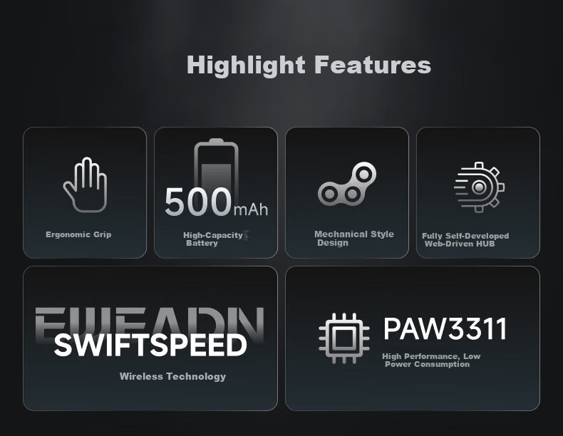 EWEADN G5 Tri-Mode Wired Wireless Bluetooth Gaming Mouse Macro Programmable Portable PAW3311 1K Report Rate Desktop Computer Large Hand Special 2