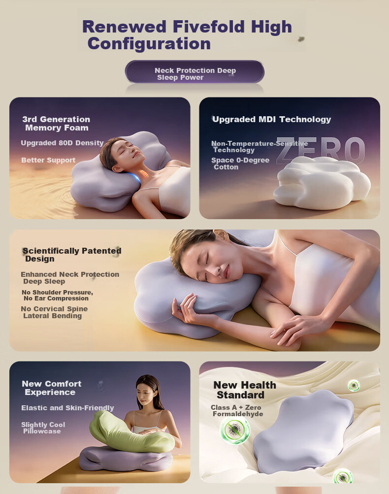 SleepHero Deep Sleep Cloud Pillow Adult Cervical Spine Special 80D Space Memory Foam Low Profile 7/10cm [Gift Box] 3