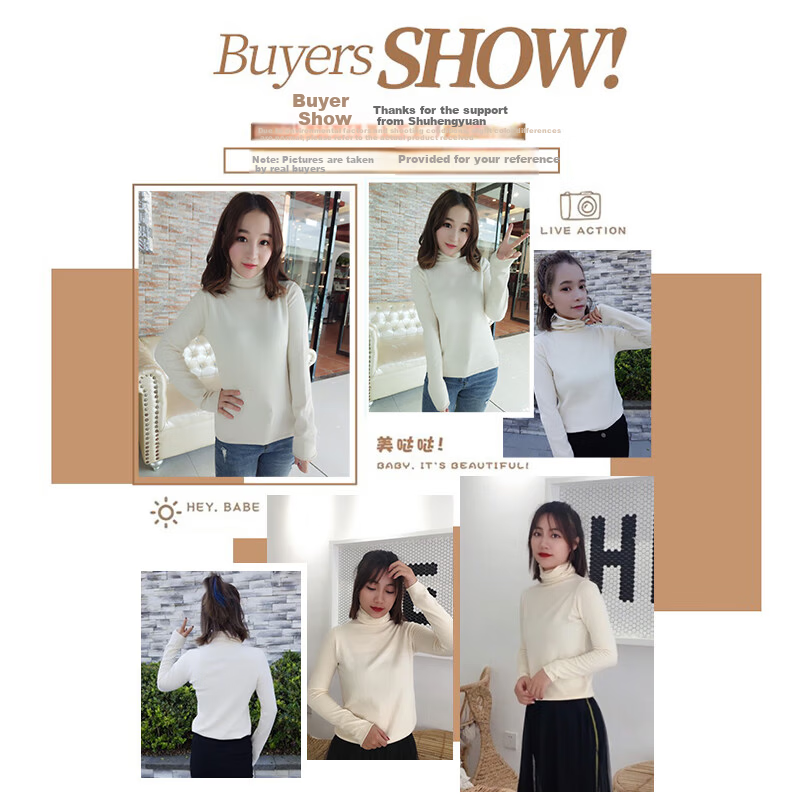 Hengyuanxiang 100% Pure Wool Women's Sweater Autumn Winter Turtleneck Thin Fashion Casual Knitwear Versatile Base Shirt Top 1