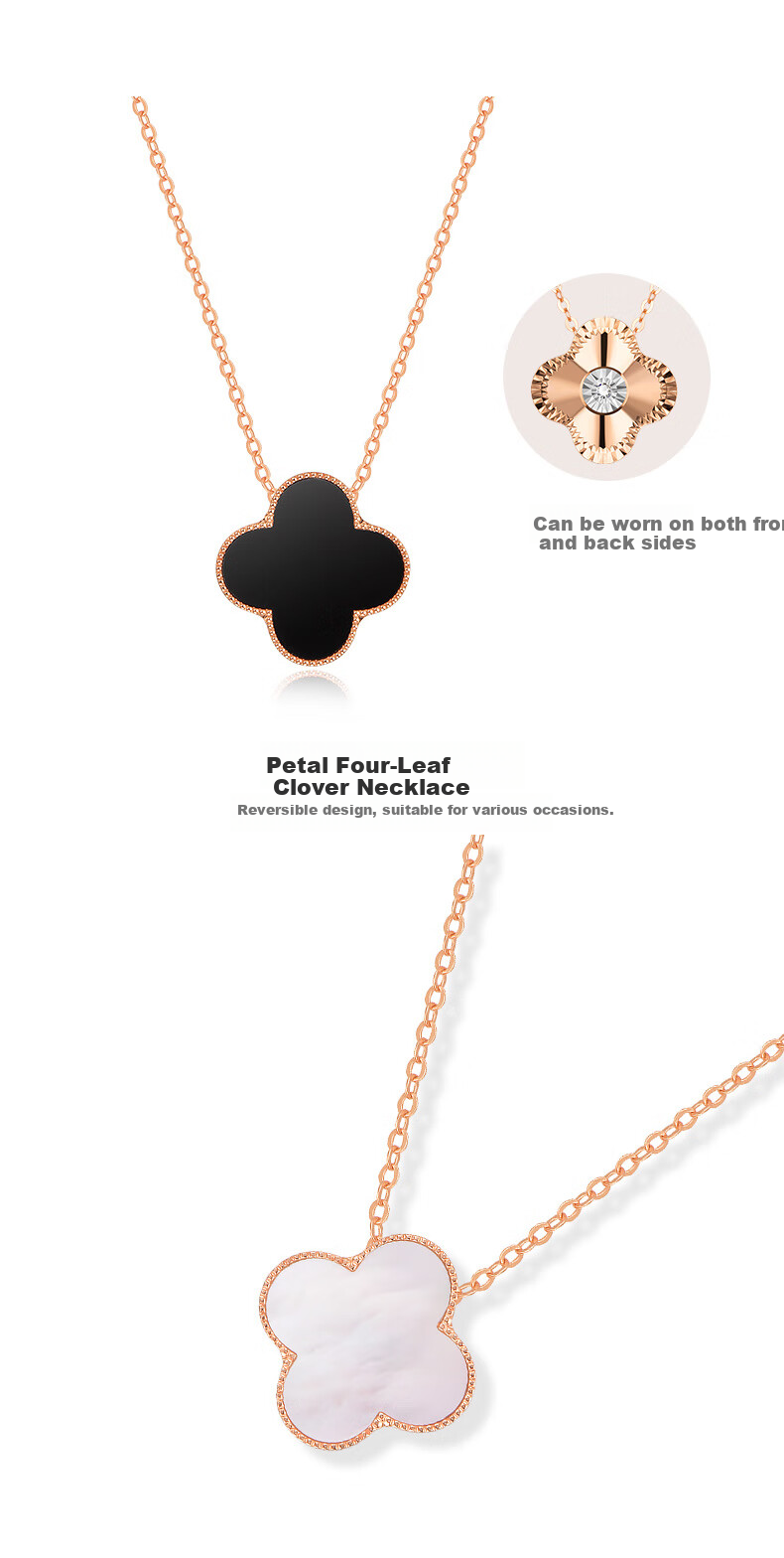 Grace Girl Diamond Four-Leaf Clover Double-Sided Necklace for Women Fresh Style Rose Gold Clavicle Chain Anniversary Birthday Gift for Girlfriend 6