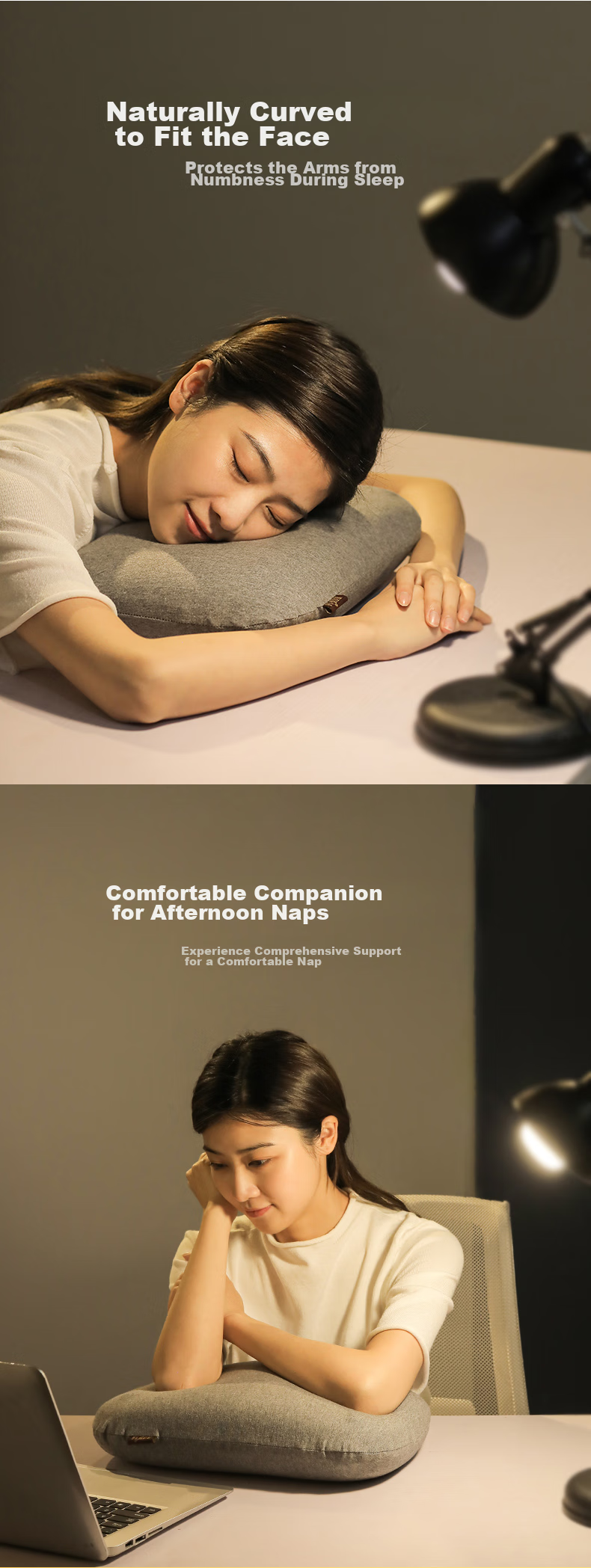 AVIVI Nap Pillow, Student Prone Sleeping Pillow, Office Nap Aid, Small Pillow, Lumbar Support Cushion, Children's Hugging Pillow, Ice Silk Style, Light Gray 5