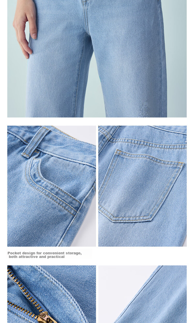 Giordano Women's Pants, New Summer 2026 Style, Pure Cotton Vintage Washed Straight-Leg Whisker Jeans, 13416339 7