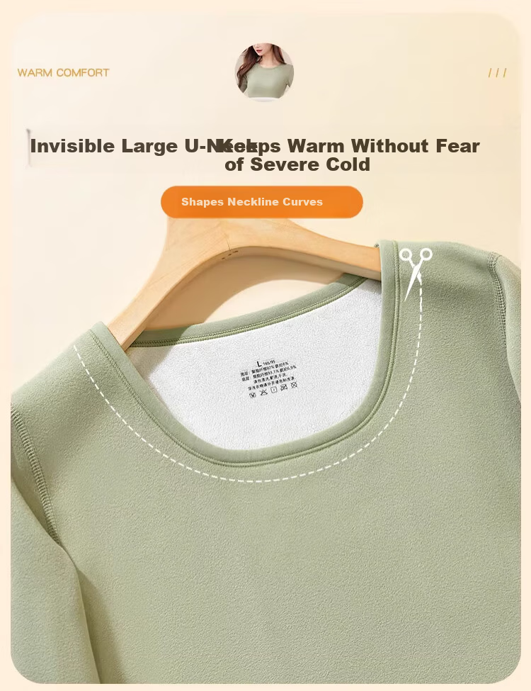 Langsha Youth Thermal Underwear Women Fleece Thickened Winter 10A Antibacterial Heating Lambswool Autumn Shirt and Pants Set 11