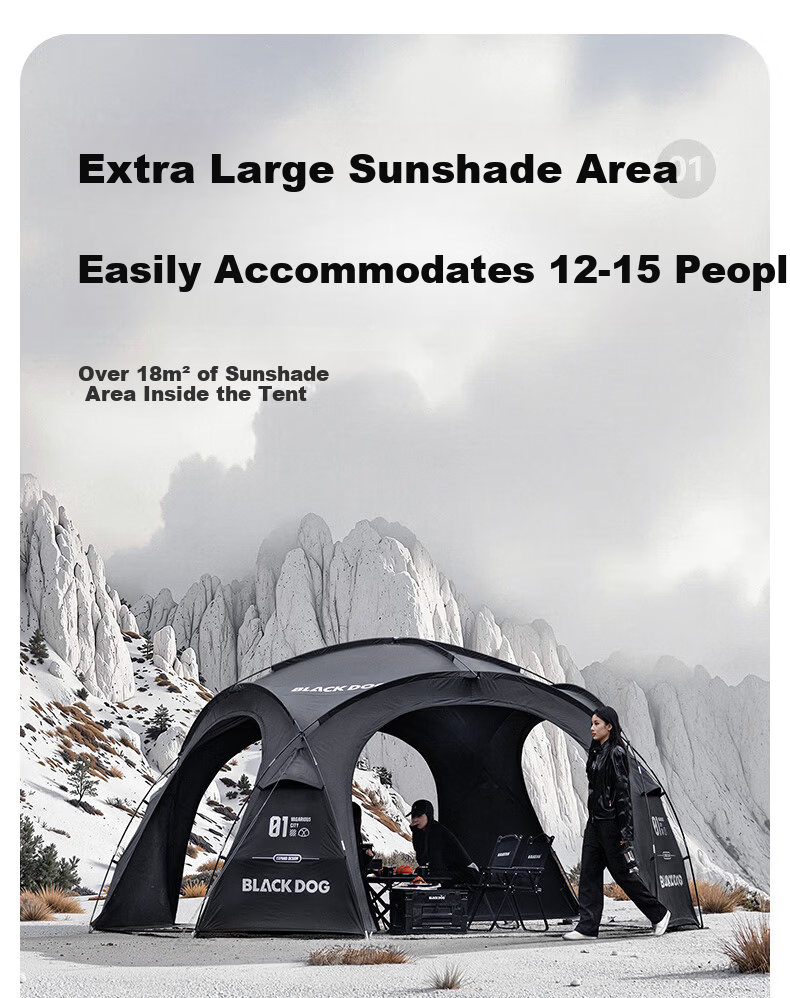Black Dog Outdoor Large Dome Tent, Quick Assembly Sunshade Spherical Canopy, Gers, Pavilion, Expandable Dome Body 12