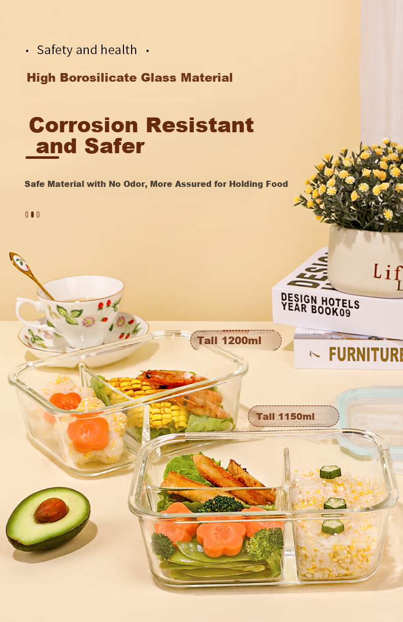 Cilock Large Capacity Glass Lunch Box Microwaveable Bento Box with Extra Large Long Compartments and Bag for Office Workers 7
