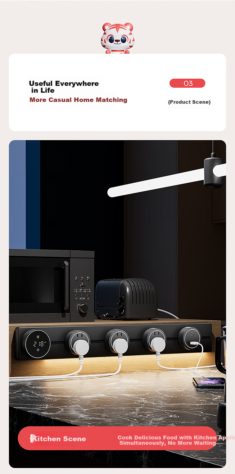 Guojidiangong Track Socket with Display Screen, Wall-Mounted Movable Power Strip, Smart Digital Display Timer Control, Kitchen Sideboard Slide Rail Surface-Mounted Extra-Long Track 100cm Black 10