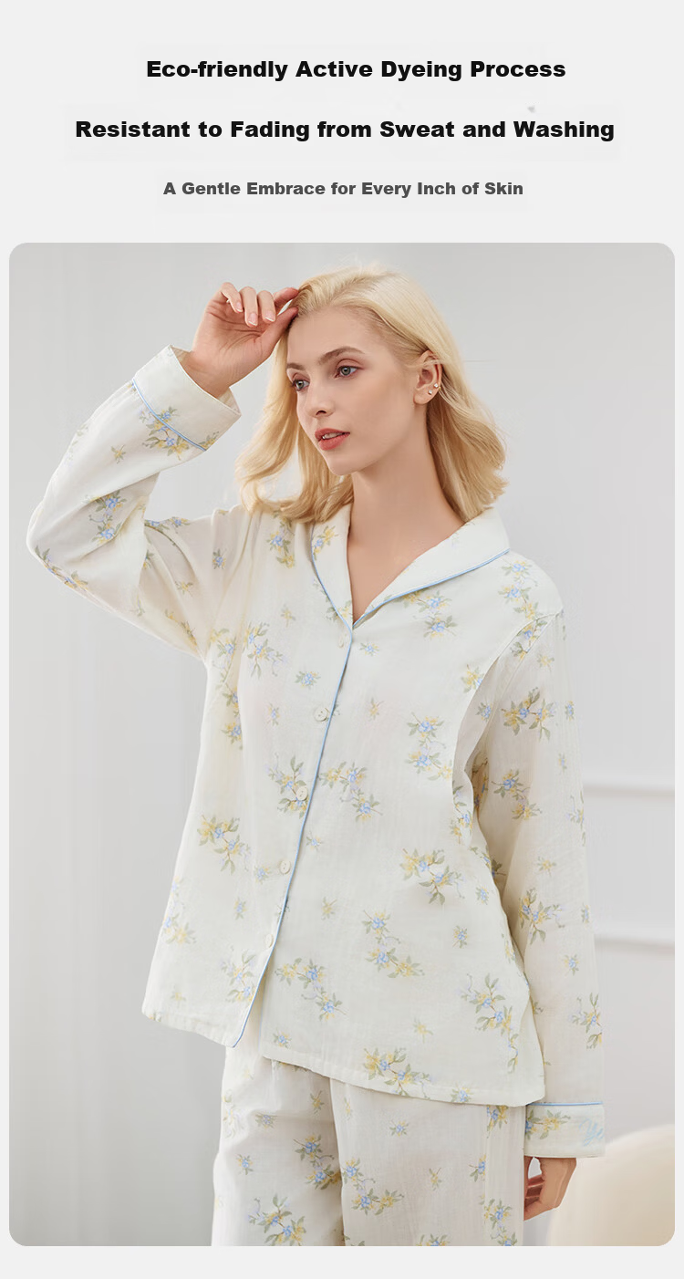 Ying's Maternity Postpartum Set Autumn New 10A Antibacterial Double-Layer Cotton Gauze Nursing Pajamas Homewear Set Pink L 9