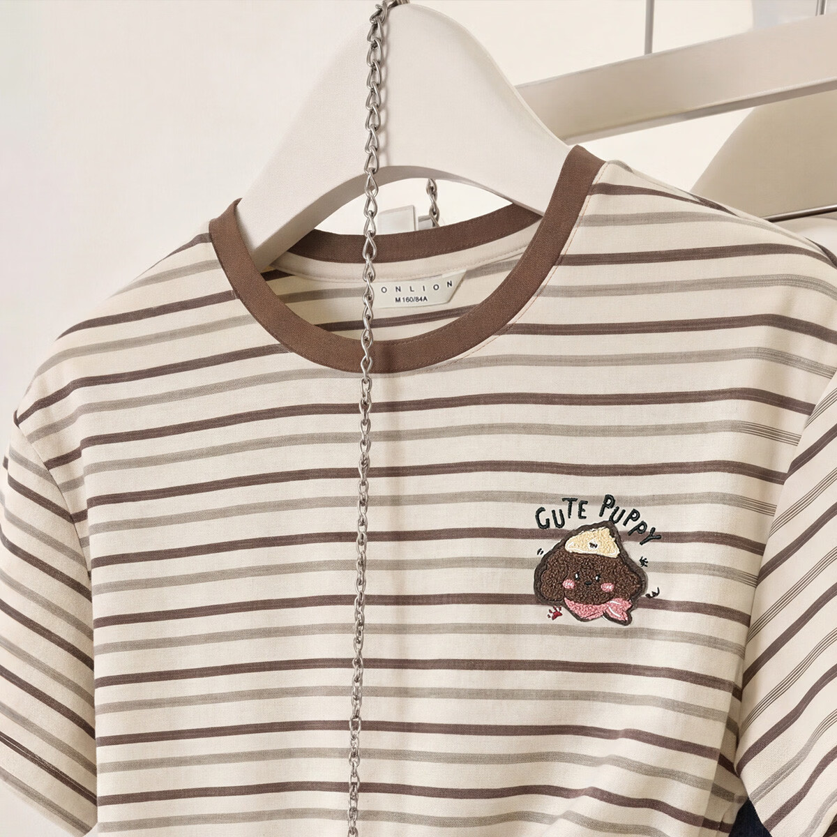 TonLion 2026 Summer New Women's Short Sleeve T-Shirt Casual High-End Summer Striped Loose Top