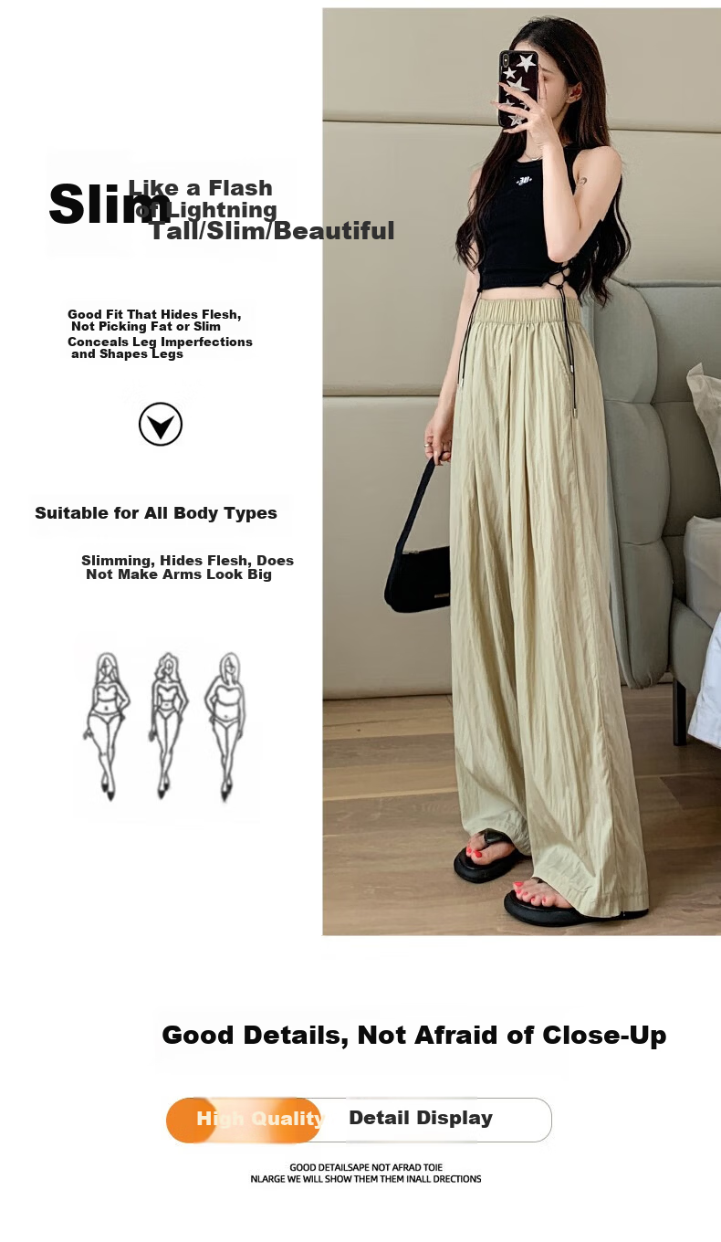 LangSha Ice Silk Wide-Leg Pants for Women, Summer High-Waisted Draping Straight Cotton Linen Casual Trousers, Japanese-Style Yamamoto Pants, Women's Lazy Style 12