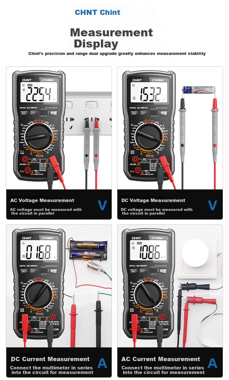 CHNT Digital Multimeter High Precision Smart Auto-Burn Protection Multifunctional Household Electrical Repair Universal Meter 20