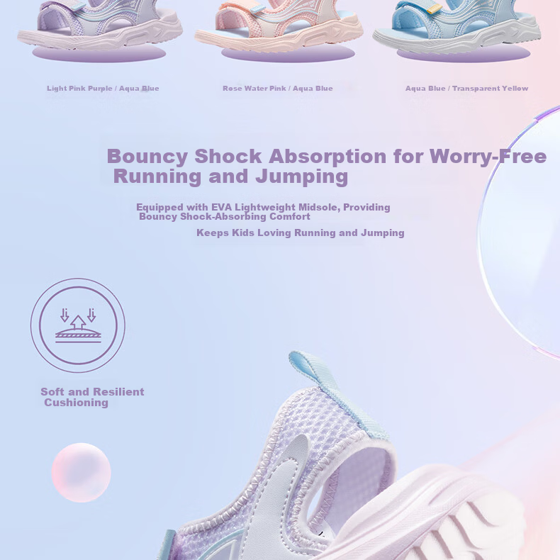 361° Kids Girls Summer Sandals 25 Breathable Soft Elastic Durable Children's Beach Sandals Purple 33 3