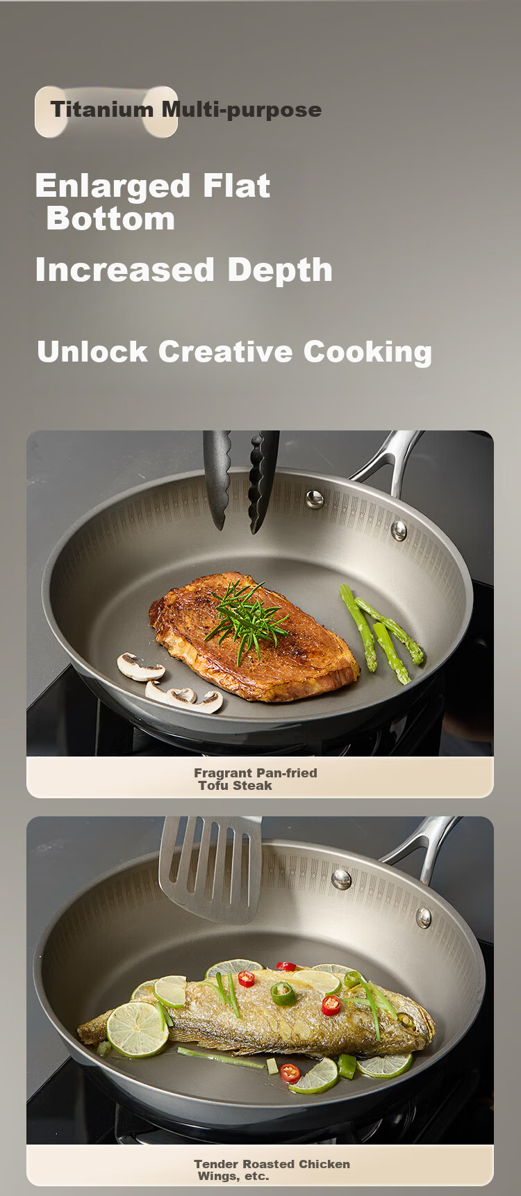 JD Jingzao Titanium Pure Titanium Flat Bottom Pan [Million Micro-Pores Non-Stick] Frying Pan Stir-Fry No Coating Gas and Induction Cooker 28cm 13