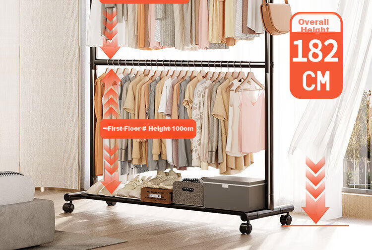 Hakkai Bird Double-Layer Floor Clothes Rack Indoor Hat and Coat Rack Garment Store Hanging Rack Mobile Bedroom Double Rod 4