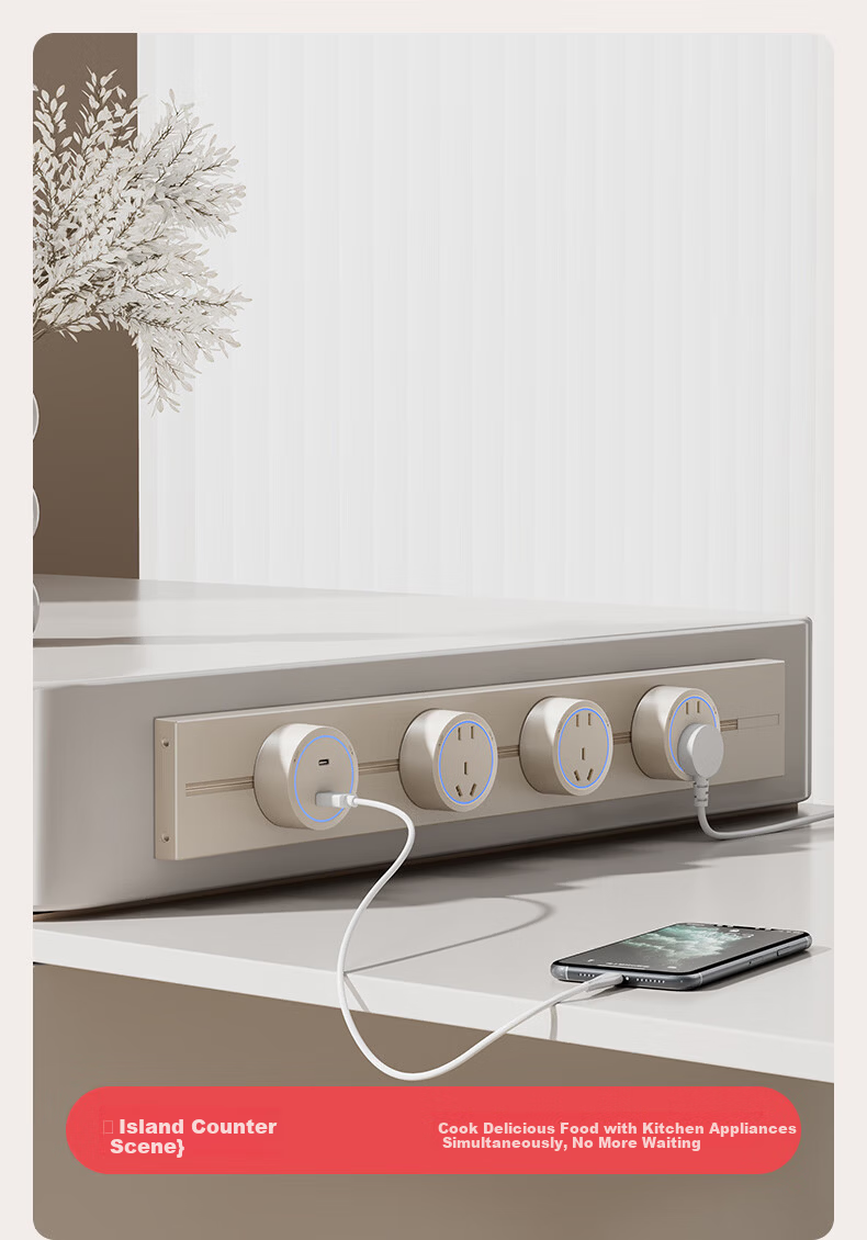International Electric Track Socket Cream Style Surface Mounted Portable Power Strip Household Dining Kitchen Rail High Power Power Slide Socket Cocoa Egg Milk 50cm+Three 5-Hole Outlets 8