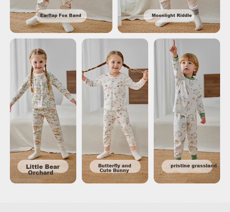 OUYUN Baby Kids Pajamas Boys Girls Spring Autumn Homewear Warm Thermal Underwear Set Moonlight Riddle 150 24