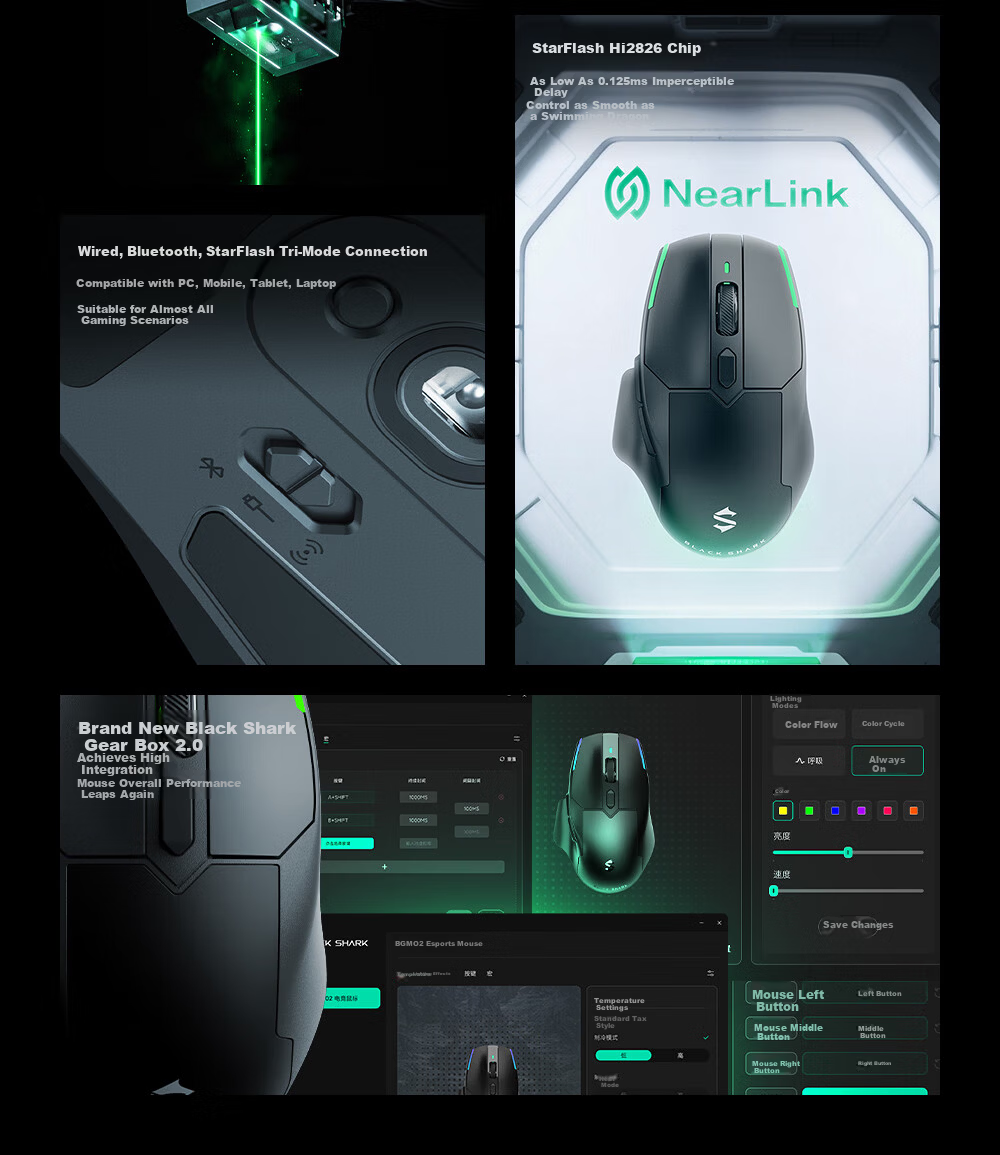 Black Shark Star Flash Heated Gaming Mouse Ergonomic Dual 8K Report Rate Wireless Tri-Mode Right-Handed PUBG/LOL/CSGO Mouse 6