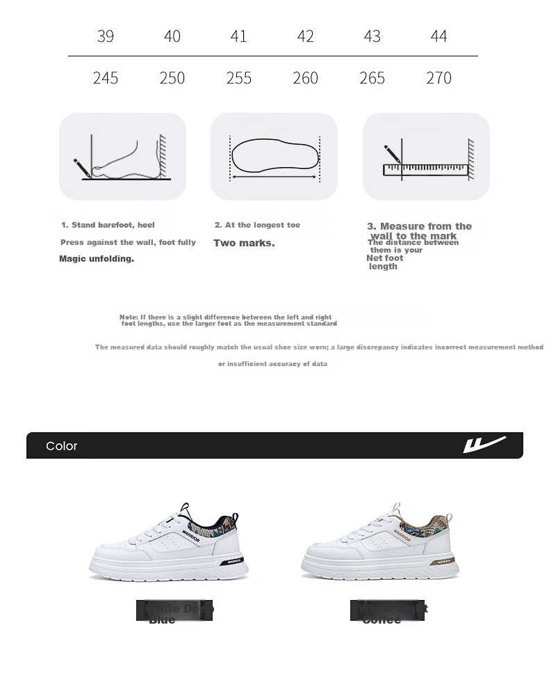 Warrior Official Men's Shoes 2026 Summer New Classic White Sneakers for Men, White and Dark Blue, Size 39 4