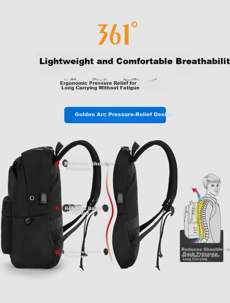 361° Men's Backpack 2025 New Lightweight Business Travel Large Capacity College Laptop Bag 9
