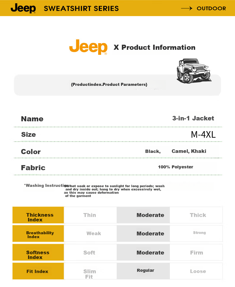 JEEP Men's 3-in-1 Jacket Autumn Winter Outdoor Waterproof Thickened Warm Mountaineering Coat Black 2XL 2