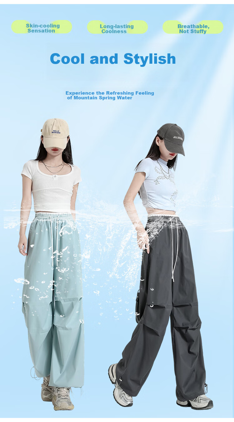 Free Style Paratrooper Cargo Pants for Women Spring Summer High Waist Draped Casual Wide Leg Ice Silk Quick-Dry Hiking Sports Pants 6
