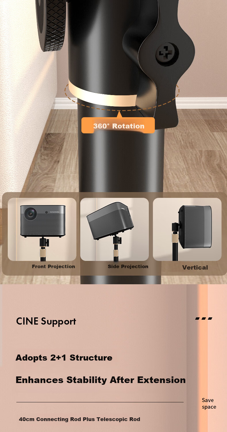 CINE Floor-Standing Projector Mount Stand for Home Bedside Compatible with XGIMI RS10/H3S, JmGO N1, Dangbei X5, Xiaomi, Big Orange, Xiaoming Projector Lift Stand PB16 3