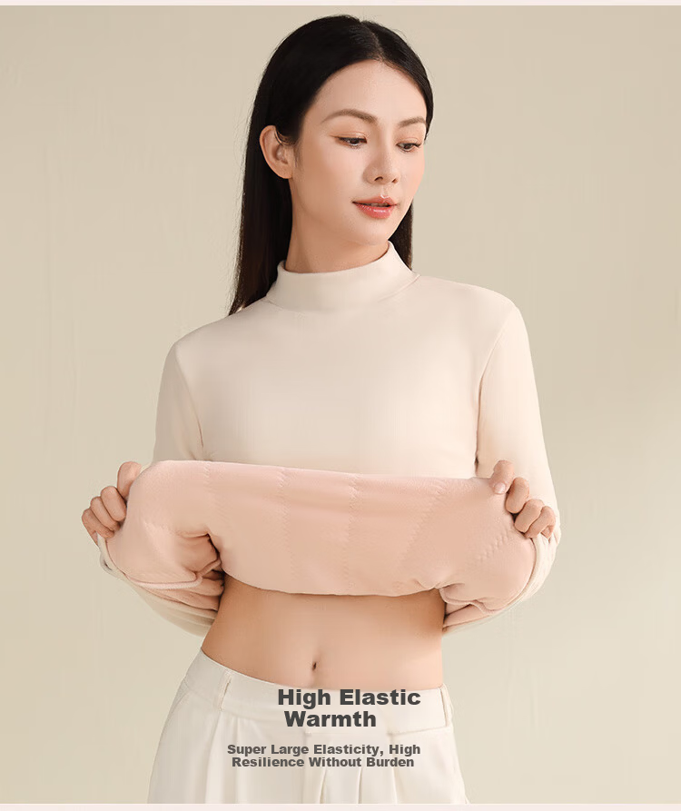 Tingmei [Triple Silk] Fleece-Lined Thickened Half Turtleneck Base Layer Top Women's Autumn Winter Thermal Underwear Shirt 8