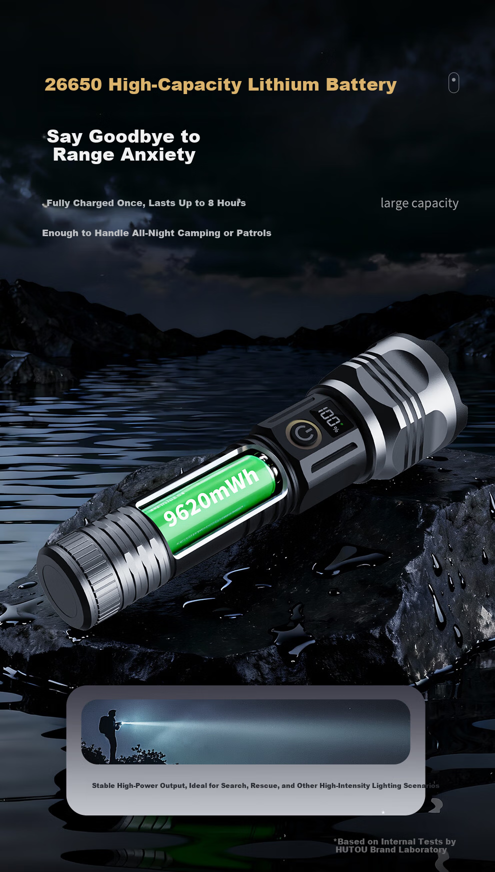 Tiger Head Brand Flashlight High Brightness Zoomable Long Range Super Endurance Outdoor Home Fishing Portable Emergency Light J30 Black 8