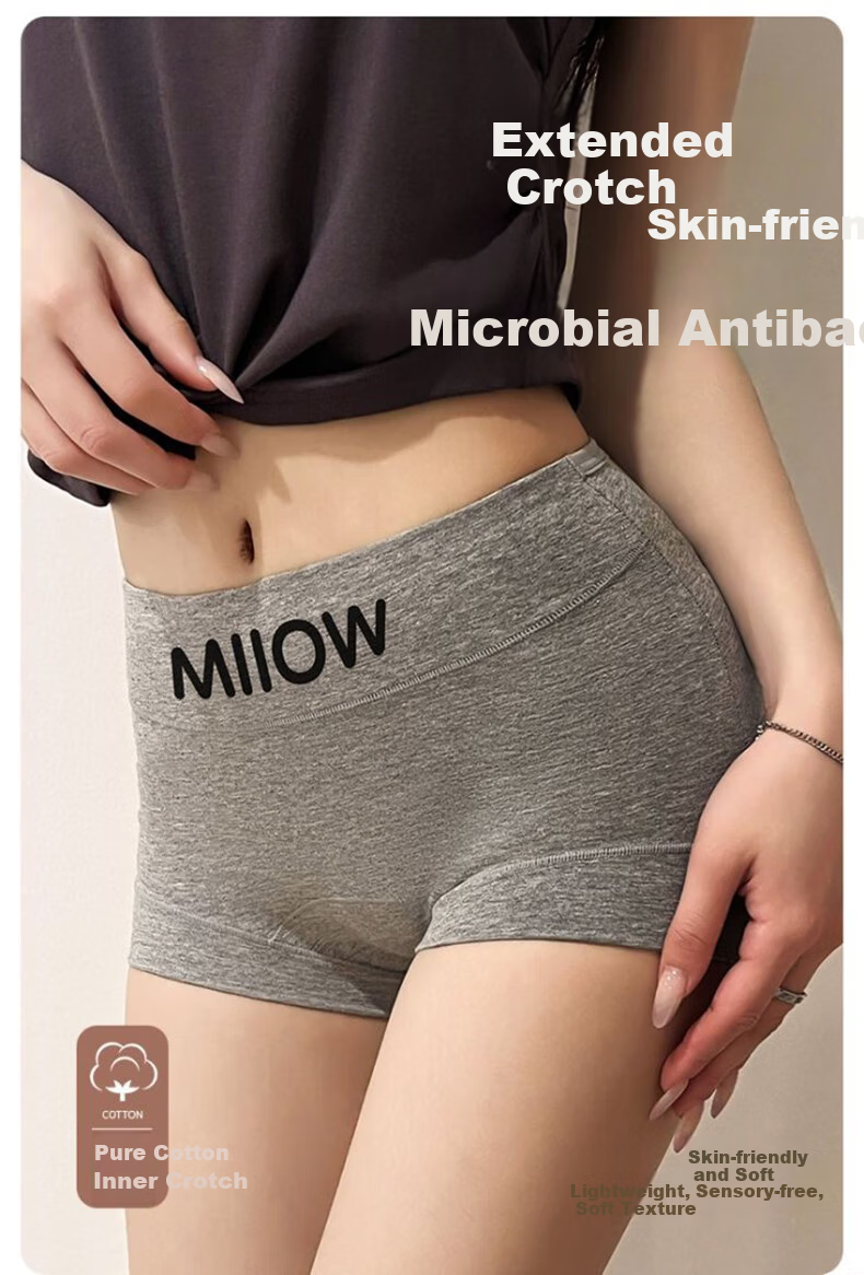 Miiow Women's Cotton Boxer Briefs 2026 New Antibacterial Extended Crotch Mid-Waist Basic Safety Shorts 2