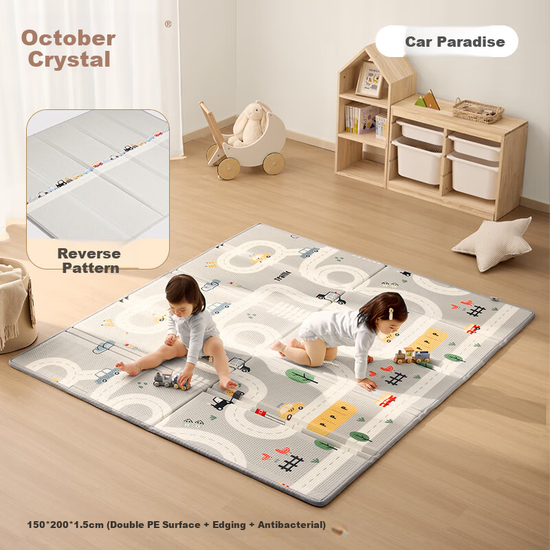 October Crystals Baby Crawling Mat XPE Antibacterial Edge Living Room Floor Mat Car Pattern 150*200*1.5cm