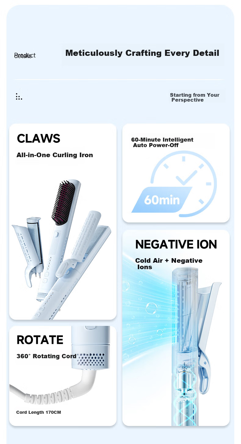 MinHuang 【All-in-One】Negative Ion Straightening Comb Cold Air Curved Hair Straightener Bangs High Crown Three-in-One Curling Iron XN-Z19 11