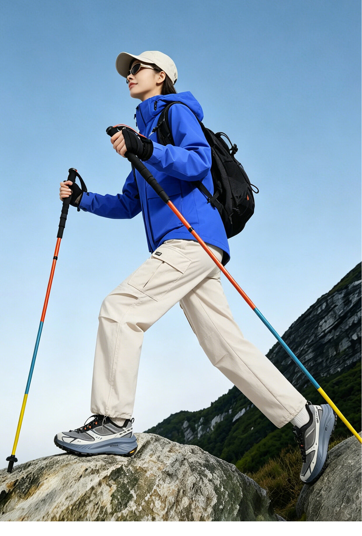 SCALER 【Hiking LOCK】 Lightweight Carbon Fiber Outdoor Trekking Pole Professional Trail Running Hiking Folding Walking Stick Cane 16