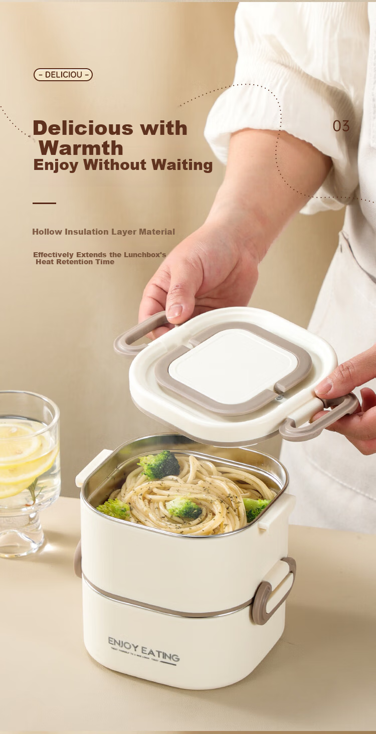 PAKCHOICE Insulated Lunch Box, 316 Stainless Steel, Suitable for Office Workers, Microwave Safe, Multi-Layer Bento Box, Portable Thermos for Students to Take Meals 7
